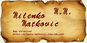 Milenko Matković vizit kartica